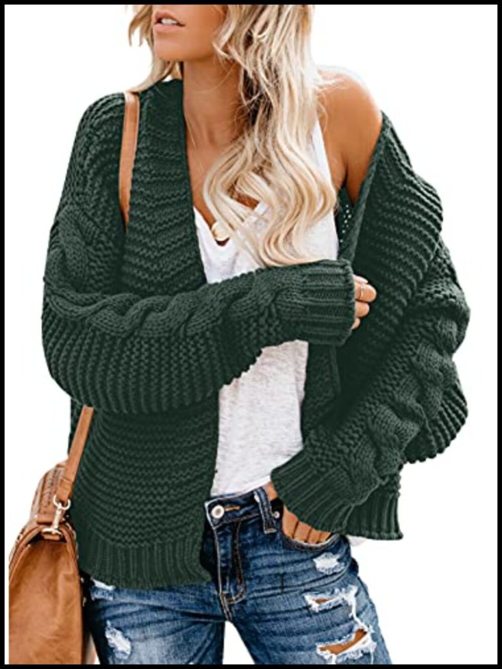 Chunky Knit Open Front Cardigan – Long Sleeve Loose Fit Sweater